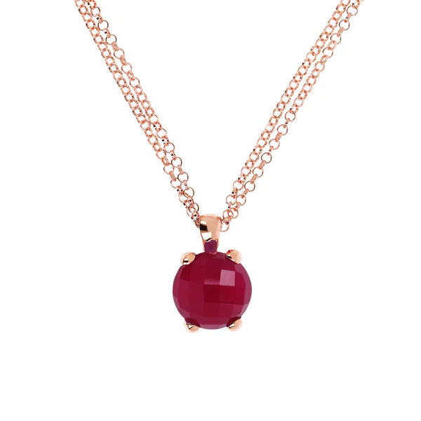 Collana Doppia Catena con Pietra Naturale Rossa WSBZ00280.MZ