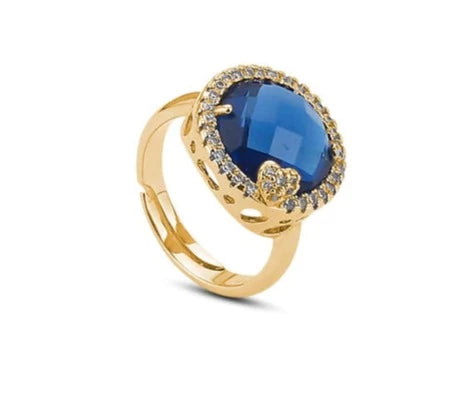 Anello Sharada Dorato con Cristallo Blu XAN202DB