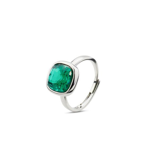 Anello Rodiato con Cristallo Medio Verde Tormalina XAN206E