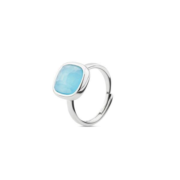 Anello Rodiato con Cristallo Medio Azzurro Lattiginoso XAN206T