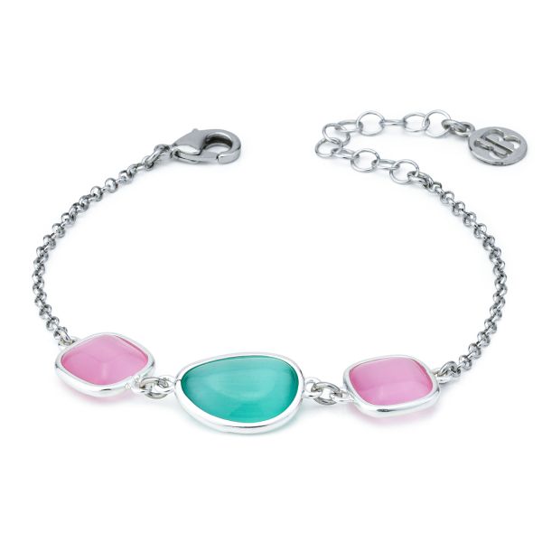 Bracciale Rodiato con Cristalli Rosa Baby e Acquamarina XB1015A