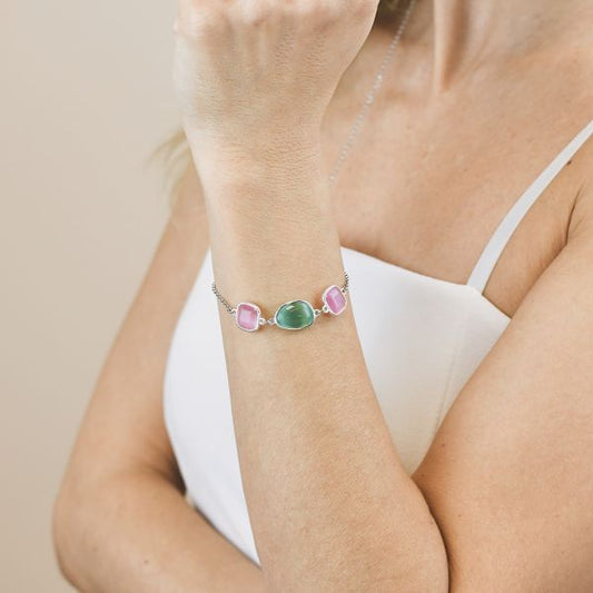 Bracciale Rodiato con Cristalli Rosa Baby e Acquamarina XB1015A