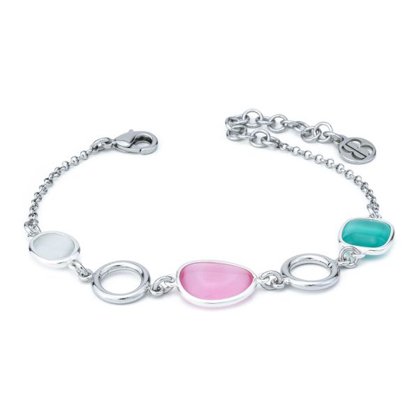 Bracciale Rodiato con Cristalli Multicolor e Moduli Circolari XB1016R