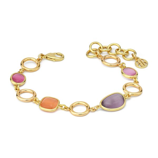 Bracciale Dorato con Quattro Cristalli Multicolor e Moduli Circolari XB1017DP