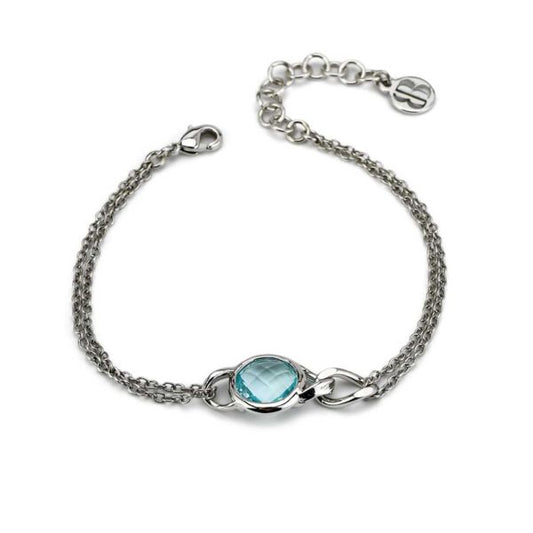 Bracciale Catena Rolò Diamantata e Cristallo Acquamarina XBR992A