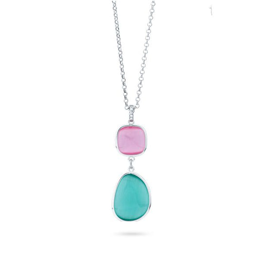 Collana con Pendente Quadrato e Irregolare Rosa Baby e Acquamarina XGR716A