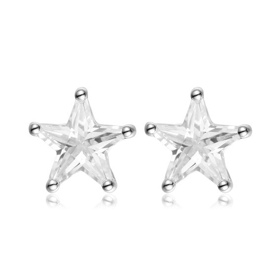 Pendientes plata 925 rodio circonita estrella blanca 7 mm EVOR04000307