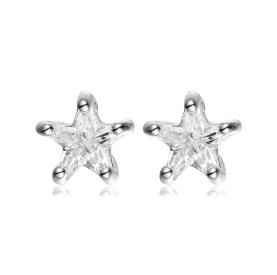 Pendientes plata 925 rodio circonita estrella blanca 6 mm EVOR04000306