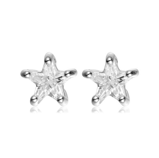 Orecchini argento 925 rodio zircone stella bianco 6 mm EVOR04000306