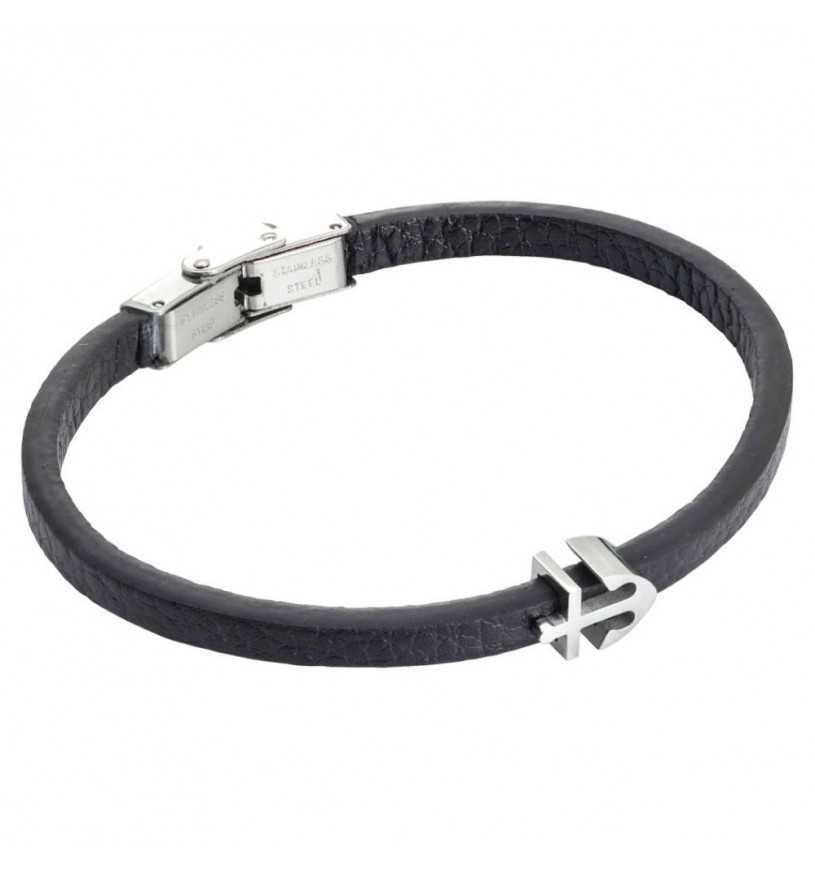 Bracciale Uomo in Similpelle Nera e Ancora ABR530N