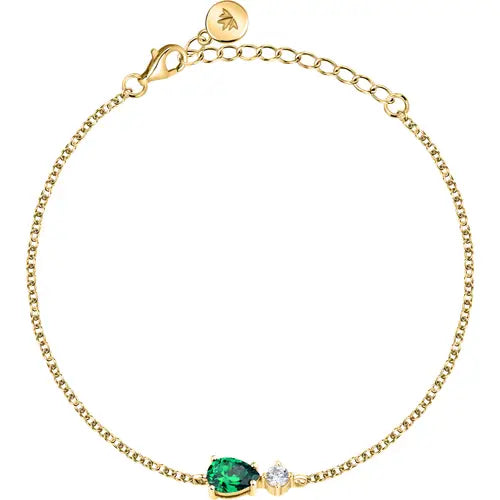 Bracciale Tesori Dorato con Pietra a Goccia Verde SAIW199