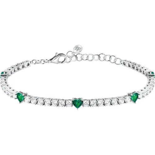 Bracciale Tesori Tennis con Zirconi Bianchi e Verdi a Cuore SAIW235