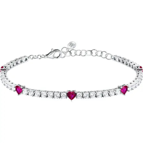 Bracciale Tesori Tennis con Zirconi Bianchi e Rosa a Cuore SAIW236