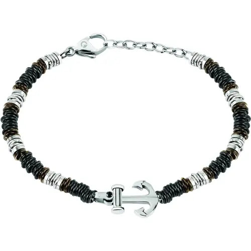 Bracciale Uomo Marine Acciaio e Nero con Ancora SADQ41