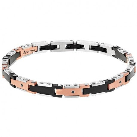 Bracciale Uomo Acciaio, Rosato e Nero con Spinelli Neri UHB082