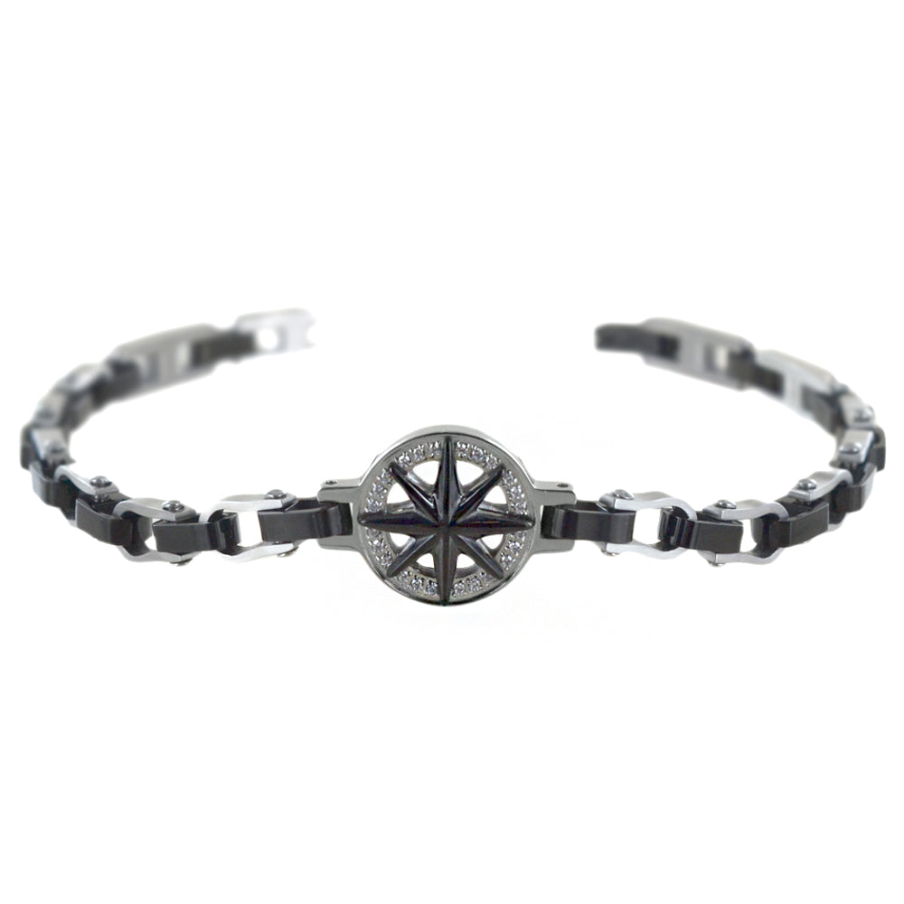 Bracciale Uomo Hiteck Acciaio e Nero con Rosa dei Venti EHB243