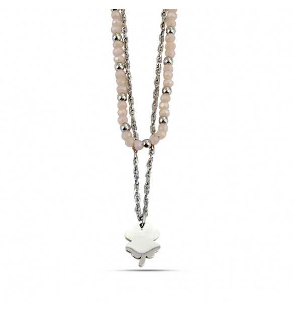 Collana con Cristalli Pesca e Quadrifoglio LM/GR05