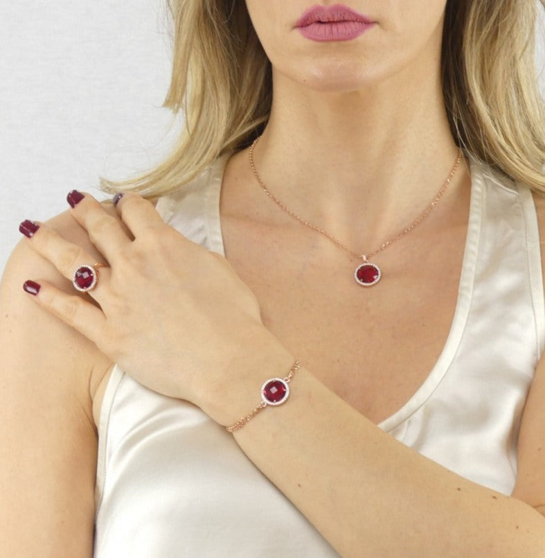 Collar Sharada rosa con cristal de turmalina roja XGR651RS