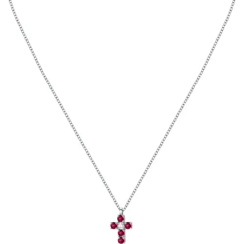 Collana Tesori con Croce e Pietre Rosse e Bianche SAIW215