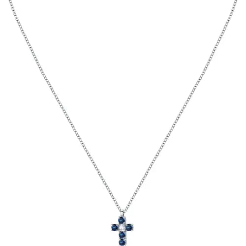 Collana Tesori con Croce e Pietre Blu e Bianche SAIW216