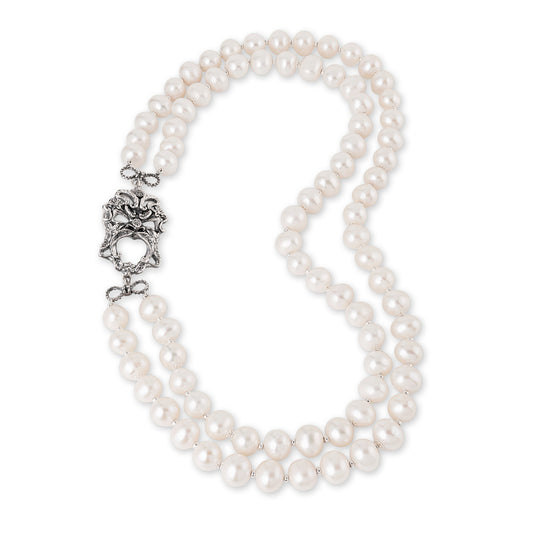 Collana con Perle Bianche e Maschera 27555B