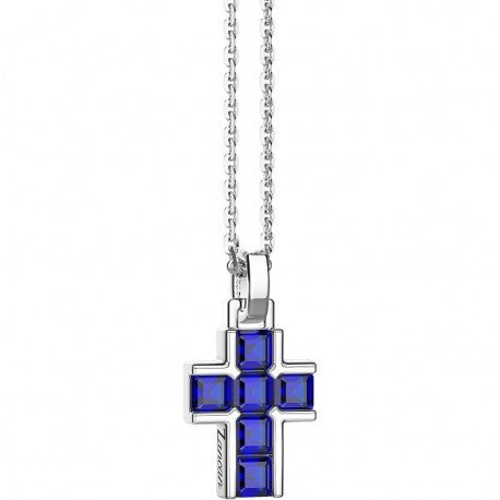 Collana Uomo in Argento con Croce e Spinelli Blu ESC164-BL