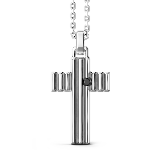 Collana Uomo Insignia in Argento con Pendente Croce e Pietra Nera ESC044