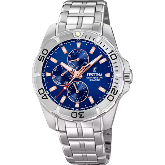 Orologio Uomo Multifunzione Acciaio e Blu F20445/5