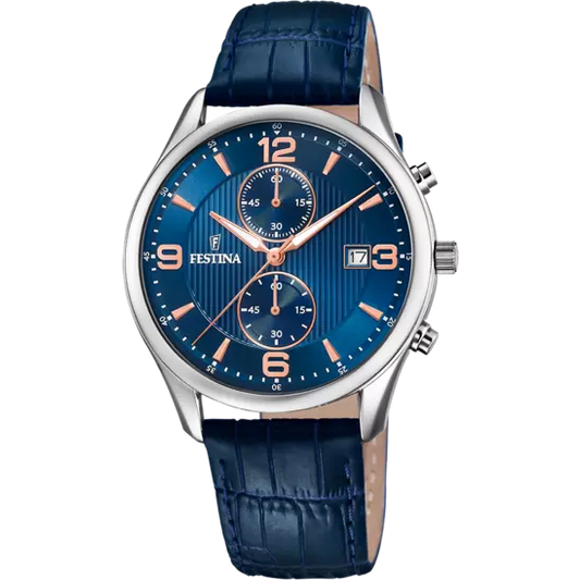 Orologio Uomo Timeless Cronografo in Acciaio e Blu F6855/6