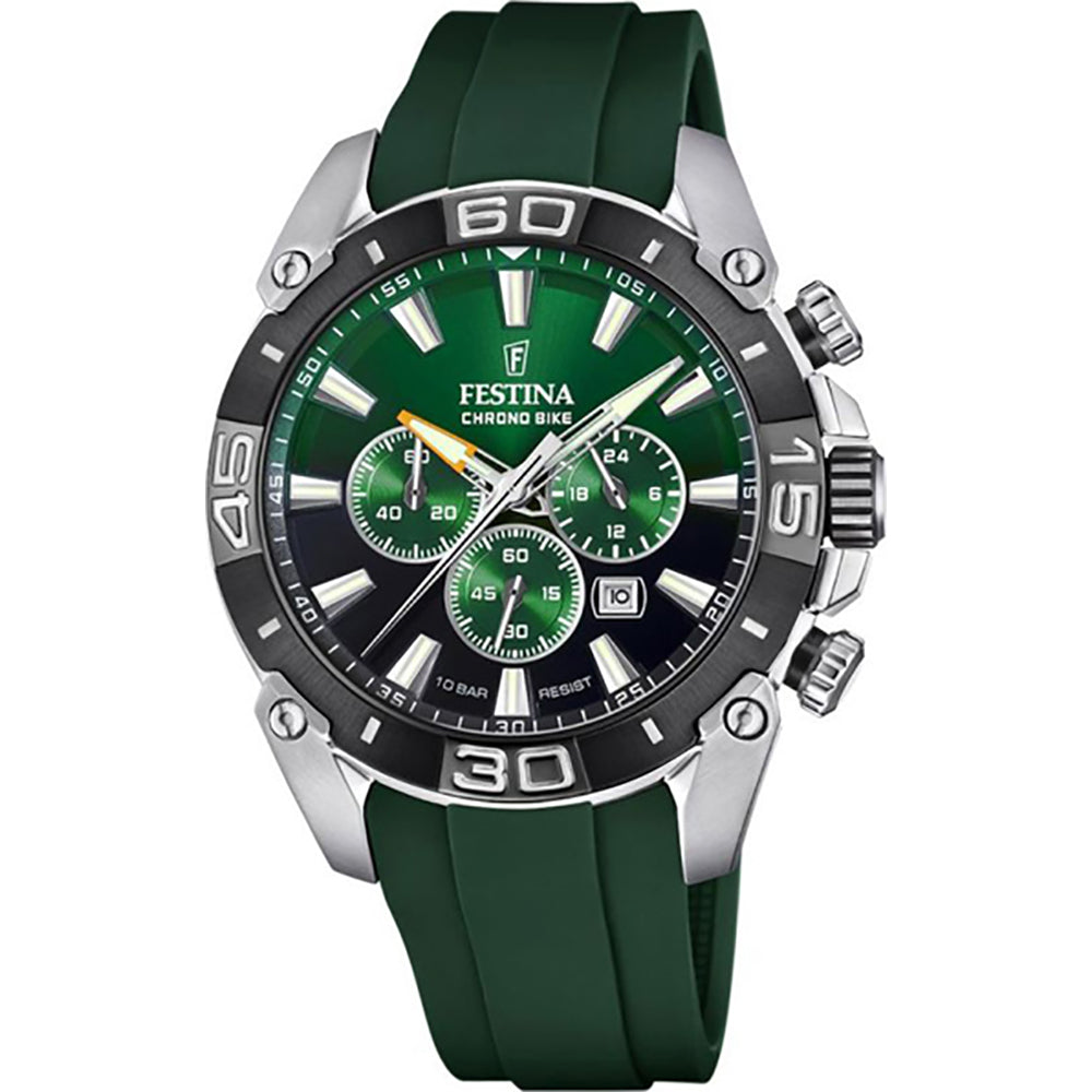 Orologio Uomo Chrono Bike Acciaio, Nero e Verde F20544/3