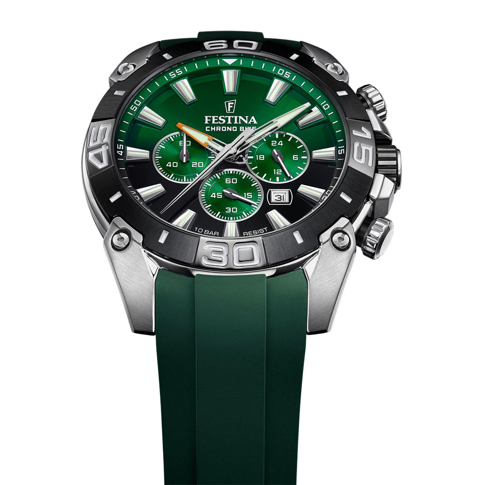 Orologio Uomo Chrono Bike Acciaio, Nero e Verde F20544/3