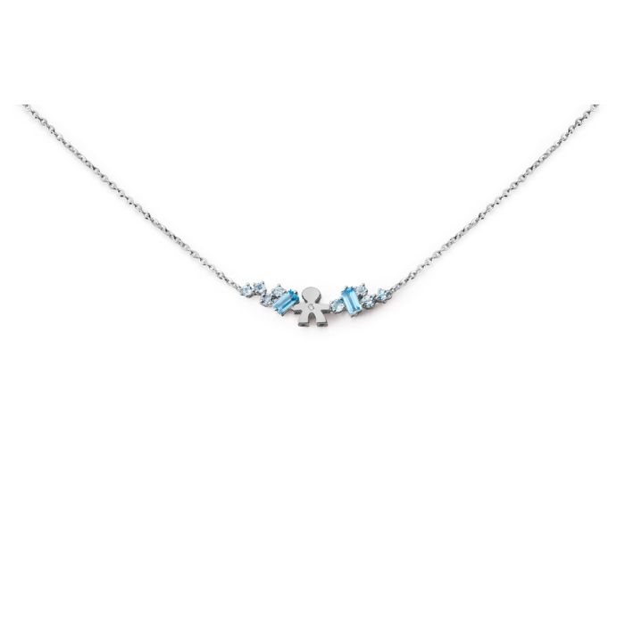 Collana Oro Bianco con Bimbo, Topazi, Acquamarina e Diamante LBB854