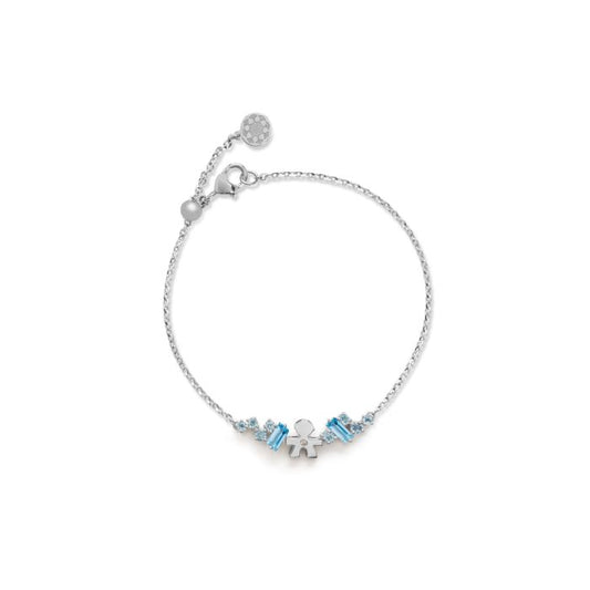 Bracciale Oro Bianco con Bimbo, Topazi, Acquamarina e Diamante LBB856