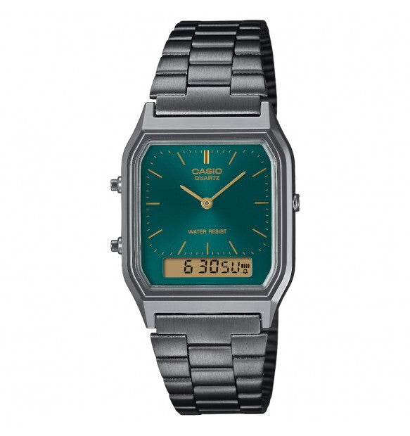 Orologio Vintage Edgy Gunmetal e Verde AQ-230EGG-3AEF