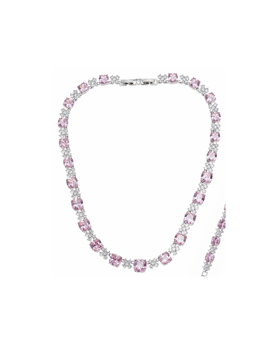 Collana Rodiata con Cubic Zironia Bianco e Rosa 500918C