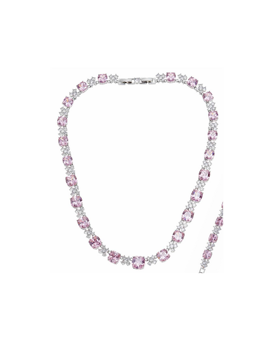 Collana Rodiata con Cubic Zironia Bianco e Rosa 500918C