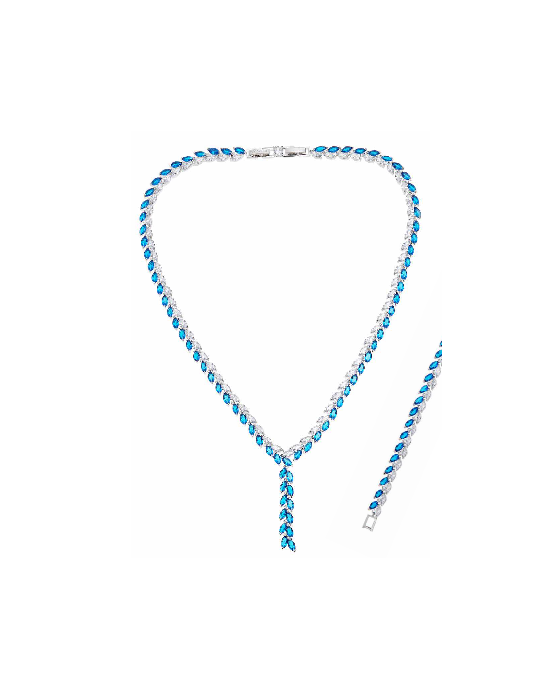 Collana Rodiata con Zirconi Bianchi e Blu 500902C