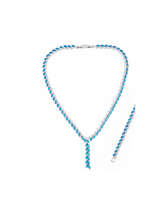 Collana Rodiata con Zirconi Bianchi e Blu 500902C