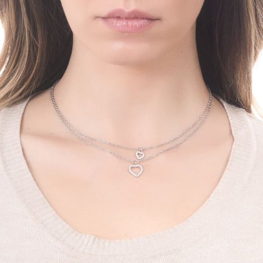 Collana Doppio Filo Degradè con Cuori Pendenti e Zirconi PF/GR63