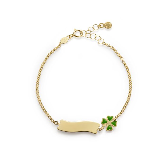 Bracciale Bambini Fortuna con Quadrifoglio e Targhetta Dorato PMG027/B