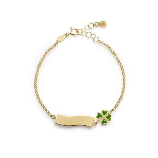 Bracciale Bambini Fortuna con Quadrifoglio e Targhetta Dorato PMG027/B