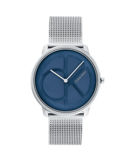 Reloj icónico de malla plateada y azul para hombre 25200031