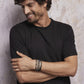 Pulsera Rolling Stone Hombre Ágata Gris Esferas y Circonitas Negras 533526