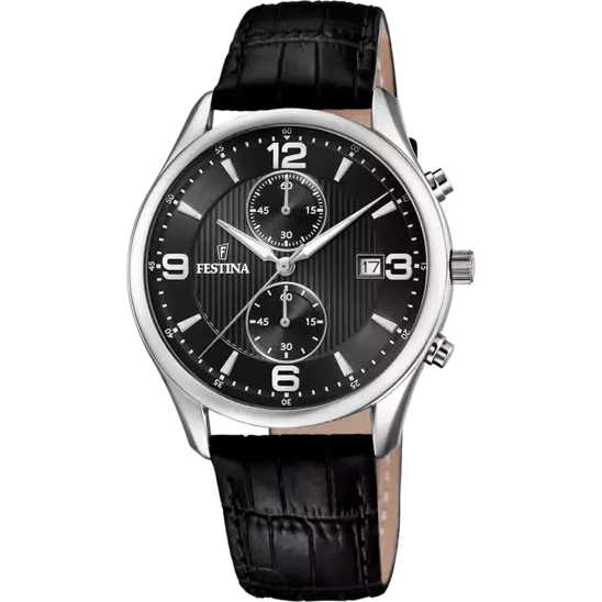 Orologio Uomo Timeless Chronograph Nero e Pelle F6855/8