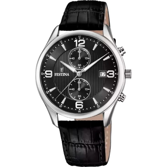 Reloj cronógrafo atemporal negro y cuero F6855/8 para hombre