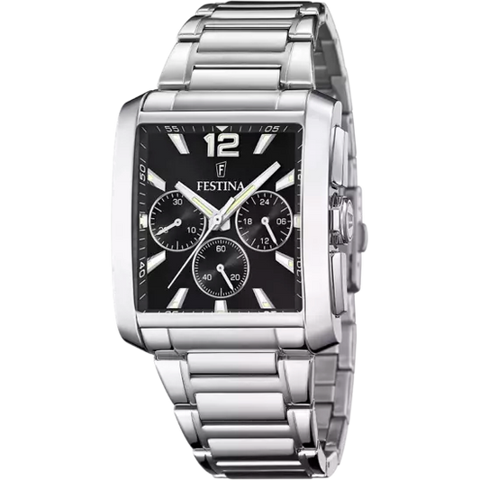 Reloj rectangular negro y acero F20635/4 para hombre