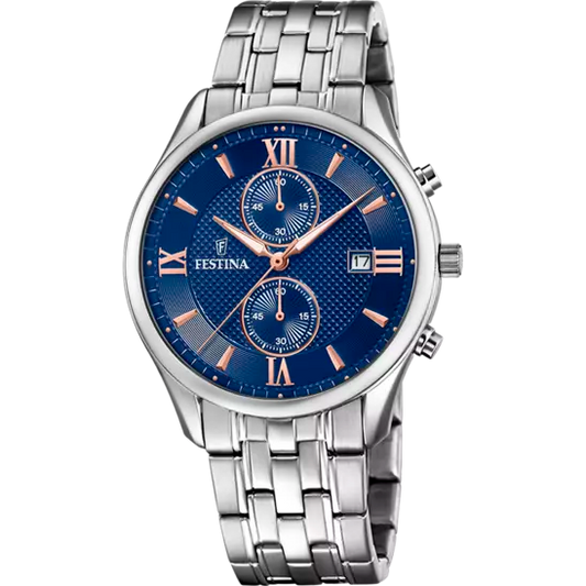 Reloj cronógrafo atemporal azul y acero F6854/6 para hombre