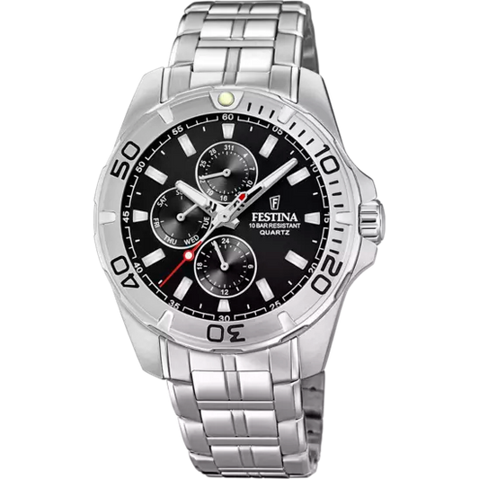 Reloj multifunción negro y acero F20445/3 para hombre