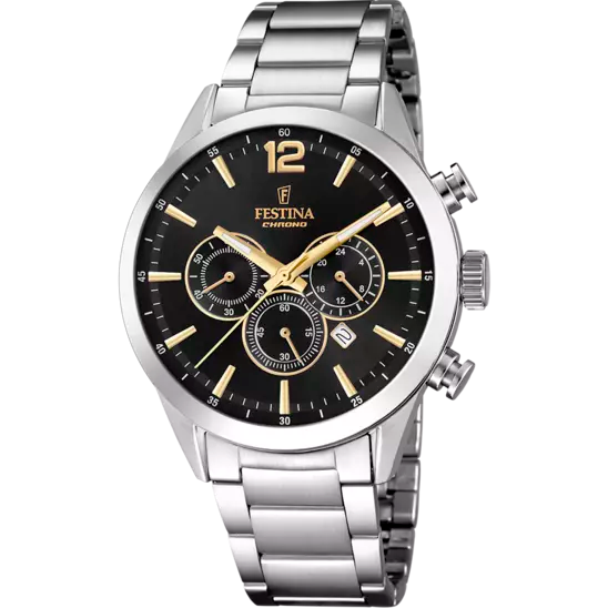 Reloj cronógrafo atemporal negro y acero F20343/4 para hombre