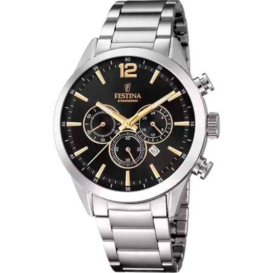 Orologio Uomo Timeless Chronograph Nero e Acciaio F20343/4